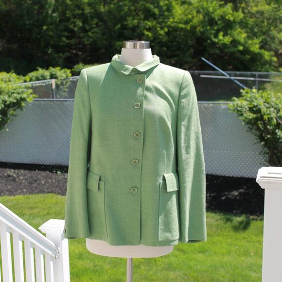 Akris Women's Green Spring Blazer Designer Soft Wool Blend Green Size 12 - Picture 10 of 14